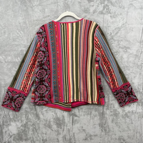 Vtg Susan Bristol Cardigan Sweater Womens Size M Colorful Mixed Pattern Pink Y2K - Picture 2 of 8